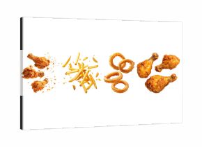PNG Crispy fried chicken and sides, element set on transparent background