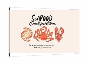 Lobster, crab and shrimp fish artwork for t shirt print, poster, sticker and other uses.