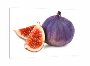 Whole and cut ripe figs isolated on white