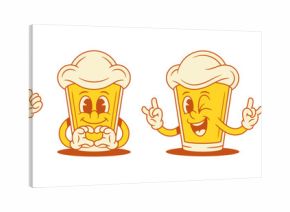 Funny positive beer glass cartoon character smiling set vector flat illustration. Comic cute malt foamy alcohol beverage mascot rock gesture army parade soccer football ball heart love sign