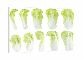 Set of fresh green chinese cabbage leaves from different sides, isolated on white background. Perfect as design element for organic food advertising, detox menu, fitness diet, design.