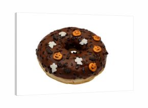 Halloween Chocolate Donut with Festive Sprinkles and Decorations isolated on Transparent Background, png