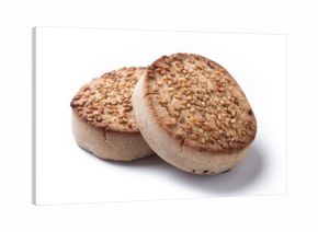 Traditional Spanish mantecados dessert or Christmas shortbread cookies isolated on white background