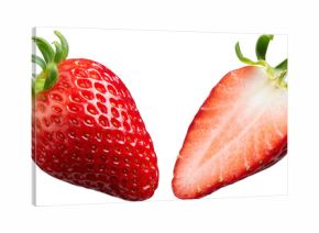 Whole and cut half ripe strawberry isolated