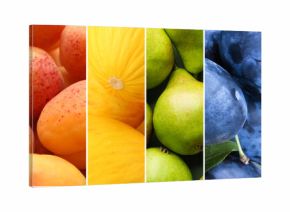 Collage with different fresh fruits and berries