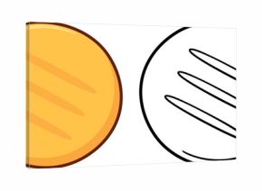 Arepa, traditional corn flatbread in  Colombia and Venezuela. Black and white line icon and color cartoon drawing. Simple vector clip art illustration.