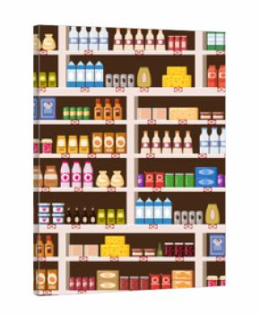 Seamless pattern supermarket shelves with assortment goods