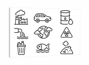 Global warming and environmental pollution ecological hazards icon set