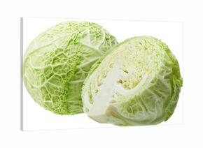 Whole and half green cabbage isolated