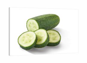 Cucumber and slices of cucumber isolated on white background.