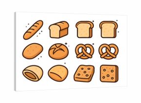 Bread and pastry vector illustration, flat vector style, bakery, loaf, pretzel