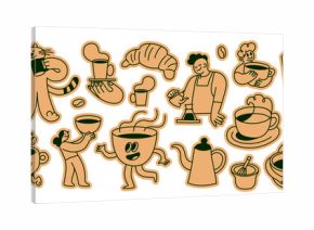 Vector stickers and badges in doodle sketchy style with coffee shop emblems and logos, specialty coffee shop concepts and illustrations