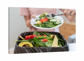 Food waste environment concept, people throwing food garbage into bin prepare to decompose.