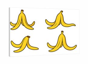 Four cartoon banana peels on a dark yellow background