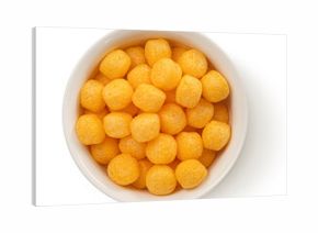 Corn cheese balls isolated on white background, full depth of field, top view