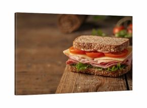 Ham and cheese sandwich with fresh vegetables on whole grain bread, ideal for lunch or light meal, no holiday