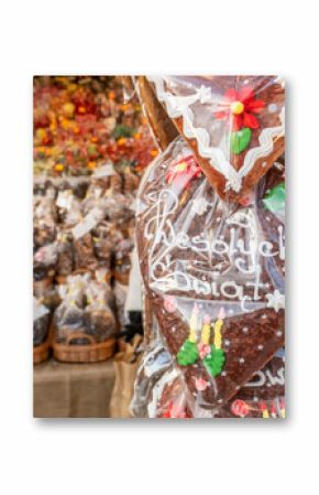 Gingerbread Hearts at Christmas Market in Krakow, Poland.