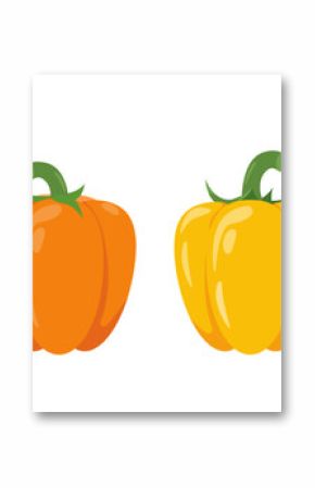 Set of sweet bell Peppers in different colors. Red, yellow, green and orange Paprika vegetable plant, vegetarian food. Vector icons illustration isolated on white background.