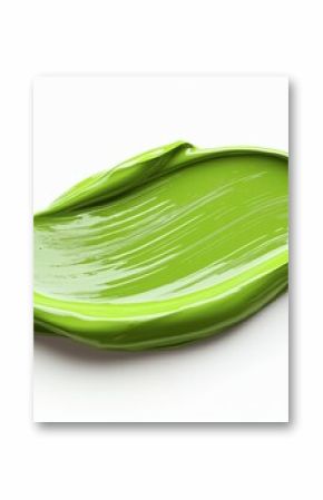 A green paint brush stroke on a white background