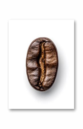 Single roasted coffee bean top view, isolated on white background
