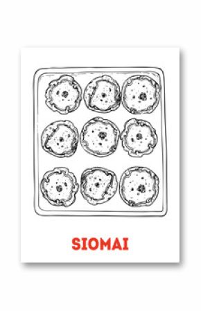 Siomai hand-drawn sketch - Traditional Filipino Food - Vector illustration. Top view