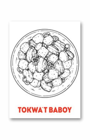 Tokwa't  baby hand-drawn sketch - Traditional Filipino Food - Vector illustration. Top view