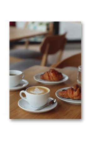 Delicious breakfast served on wooden table in cafe