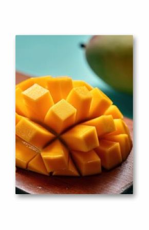 Vivid mango slices arranged beautifully, capturing seasonal essence and freshness in each bite.
