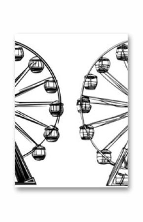 Vector hand draw of four different Ferris wheel designs showcasing unique structures and configurations for amusement parks