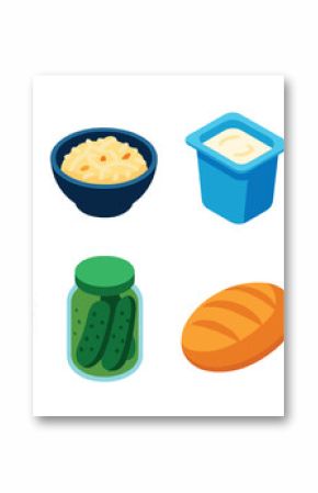 Vibrant grocery icons set featuring food items in 3d style for digital applications