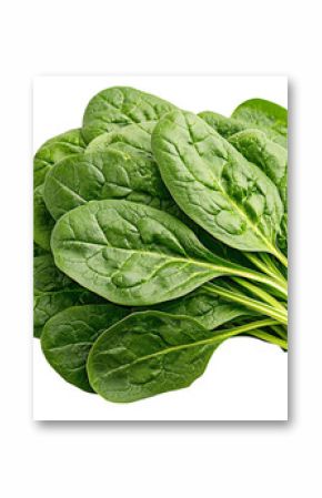 A bunch of fresh green spinach leaves with detailed veins, isolated on a transparent background, PNG file.