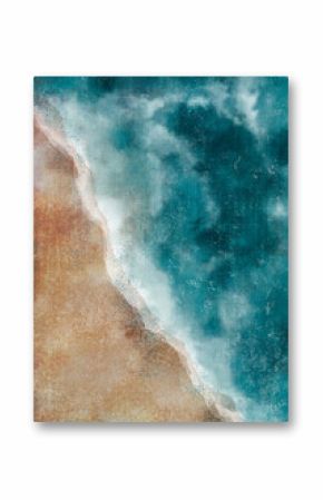 Boho Sea Beach with Waves Print. Abstract Background. Bohemian printable wall art, boho poster, pastel abstract art, landscape drawing, sea painting. Hand Drawn Effect