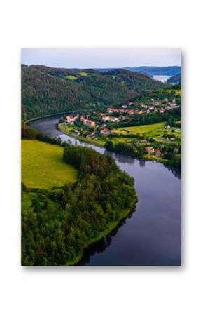 A lookout over the Vltava river in Solenicka Podkova during sunset in Czech republic. 