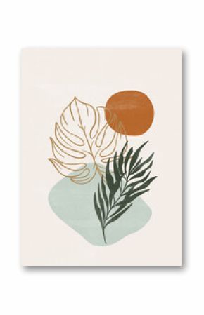 Botanical vintage print boho sun minimalist wall art abstract home decor