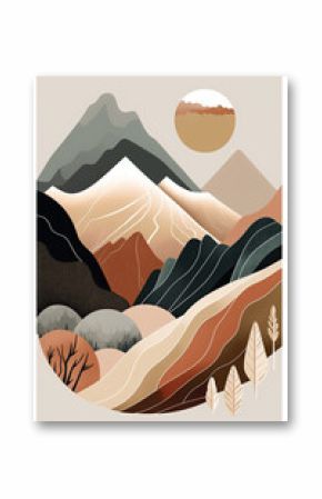 boho minimalist illustration of landscape with mountains and trees, generative AI  finalized in Photoshop by me 