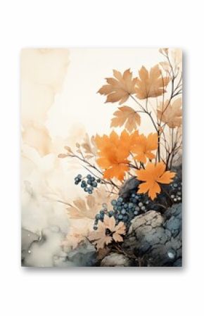 abstract art background. Luxury wallpaper in minimalist style with golden lines of flowers and botanical leaves, organic shapes, watercolor. background for banner, poster, web and packaging.