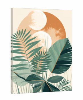 Sage Green Boho Wall Art Prints, Green Mountain Sun Palm Leaf Line Boho Prints Canvas Wall Art, Abstract Geometric Boho Wall Decor Minimalist Boho Posters