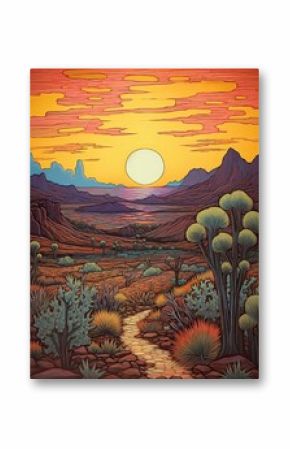 Bohemian Desert Sunsets: Acrylic Landscape Art - Vintage Art Print, Evening Glow