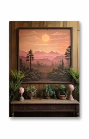 Vintage Twilight Landscape: Bohemian Desert Sunsets and Forest Wall Art