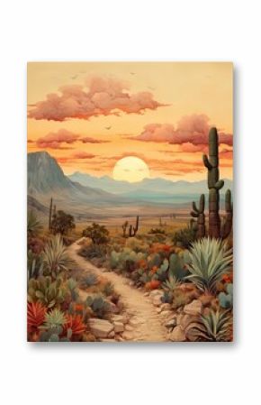 Bohemian Desert Sunsets Art Print: Vintage Landscape, Nature Artwork & Desert Desert Landscape Art