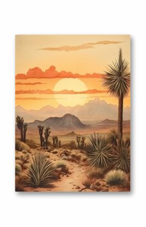 Bohemian Desert Sunsets Art Print: Vintage Landscape Nature Artwork for Desert Landscape Nostalgia