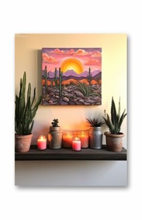 Bohemian Desert Sunsets Rustic Wall Decor: Original Painting of Scenic Vista