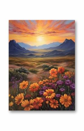 Wildflower Valley Landscape: Bohemian Desert Sunsets Oil Painting & Scenic Prints