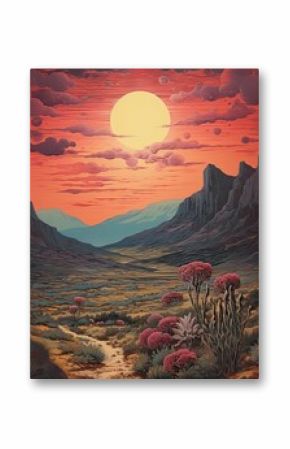 Bohemian Desert Sunsets: Moonlit Landscape - Vintage Art Print for Nature Artwork