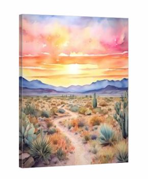 Bohemian Desert Sunsets: A Watercolor Journey through Desert Landscapes with Vibrant Sunset Glow