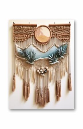 Macrame and Feather Hangings: Desert Landscape Art in Sand Dune Macrame Scene