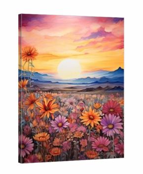 Boho Desert Sunset Paintings: Mesmeric Desert Wildflowers Under a Luminous Sunset