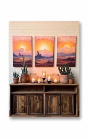Boho Desert Sunset Paintings: Farmhouse Decor with Bohemian Desert Flare