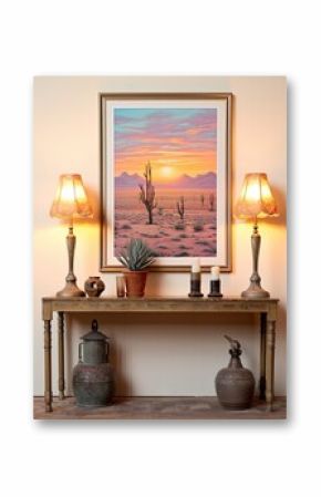 Boho Desert Sunset Paintings, Vintage Art Print: Bohemian Desert Evenings in a Captivating Palette