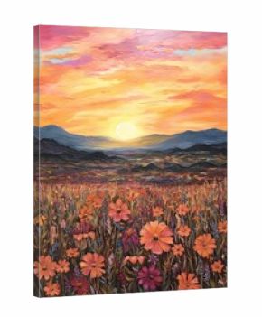 Boho Desert Sunset Paintings: Vintage Canvas with Sun-Kissed Wildflower Fields